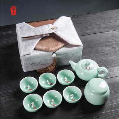 便携旅行茶具套装收纳包厂家茶具包装一壶六杯手提布袋定制棉麻包