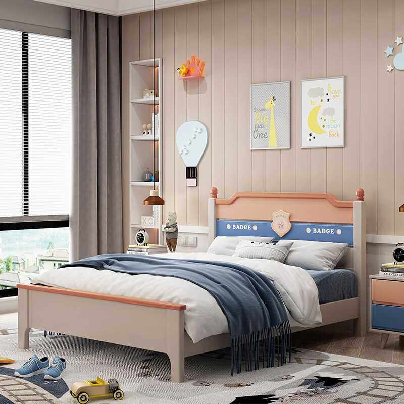 儿童床男孩实木床单人床简约地中海美式童趣经济型床垫床头柜组装