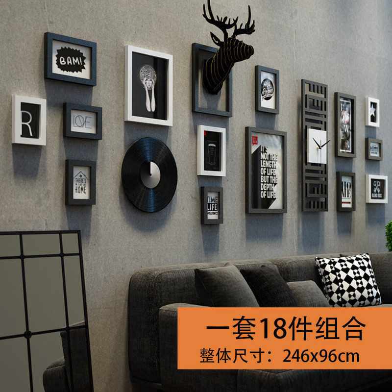E4C照片墙工业风复古装饰画组合相框餐馆饭店挂钟墙饰壁饰个画框