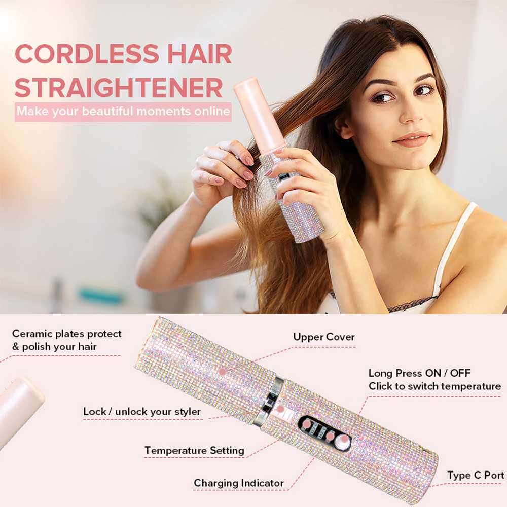 跨境热卖迷你无线直发夹充电便携式USB美发器卷直两用贴钻直发器