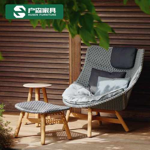 户外躺床茶几组合柚木藤编单人沙发藤椅家具阳台休闲别墅露台椅