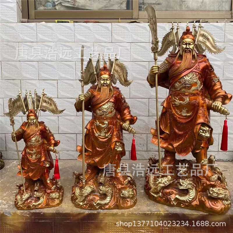 铜雕厂家直供精工纯铜文财神摆件 贴金彩绘武财神关公关羽雕像