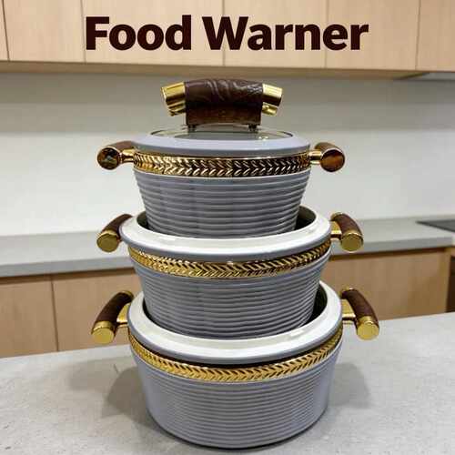 外贸3PCS 条纹金边保温盒 0.8L-2.0L-3.5L Food Warmer保温餐具