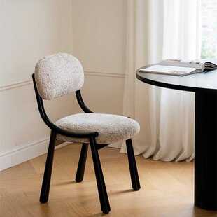 中古小羊肖恩绒布餐椅法式网红家用舒缓现代风金属框架椅子简约
