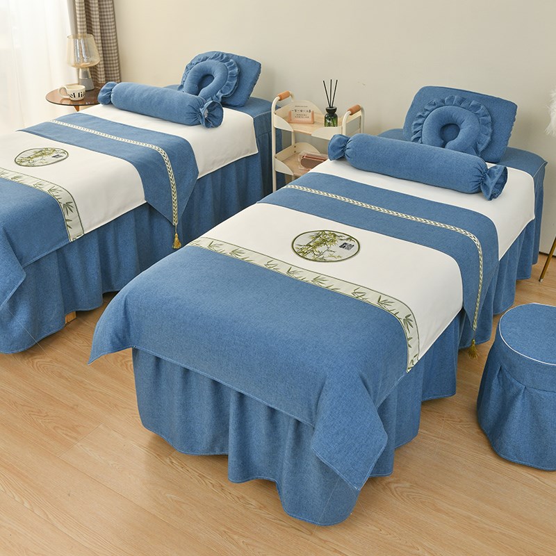 高端美容床罩四件套轻奢s棉麻美容院按摩推拿中医理疗四季床单专