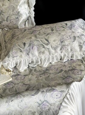 夏季高端A类法式复古床裙冰丝凉席三件套可水洗可折叠软床席子