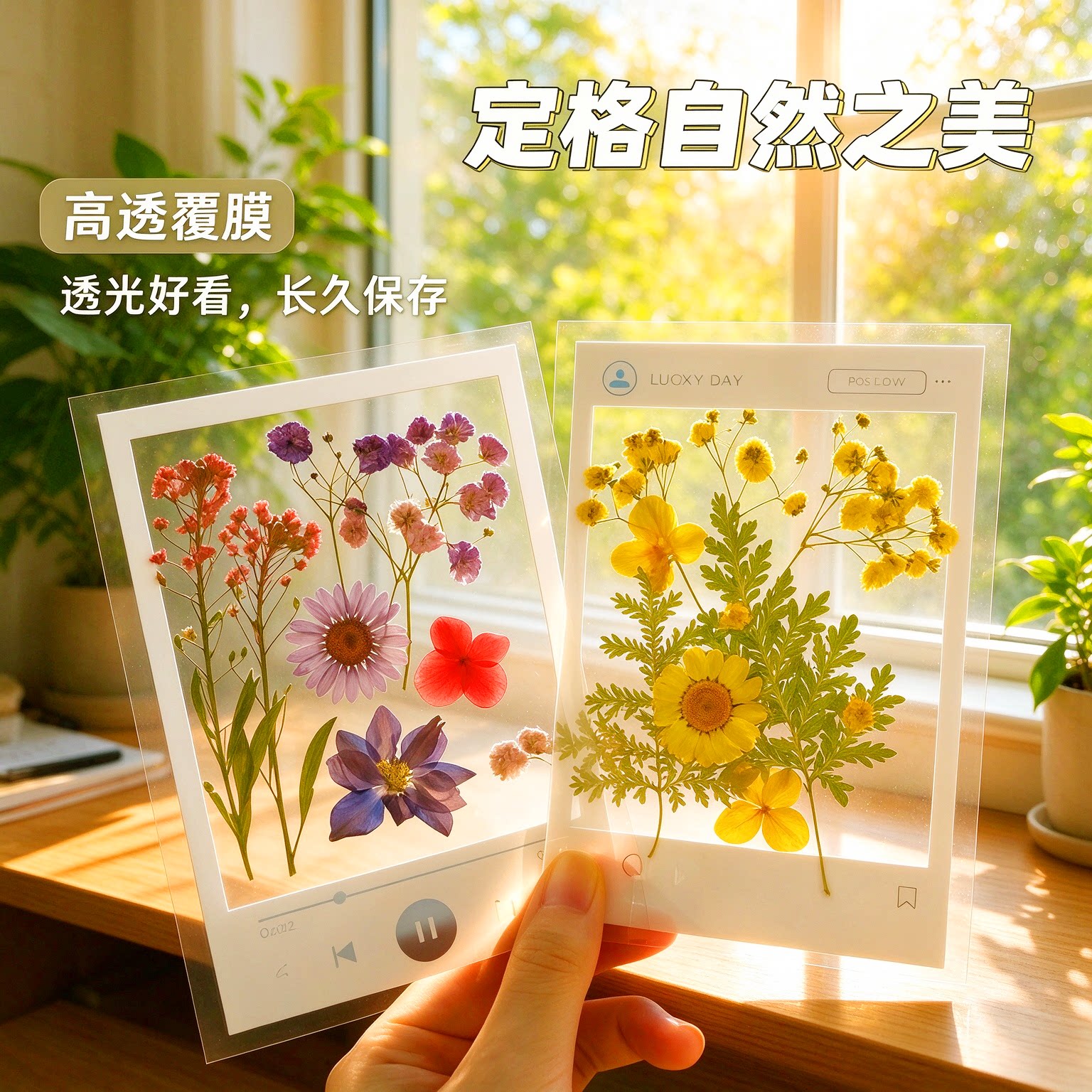 干花透明书签压花贴纸标本夹贴