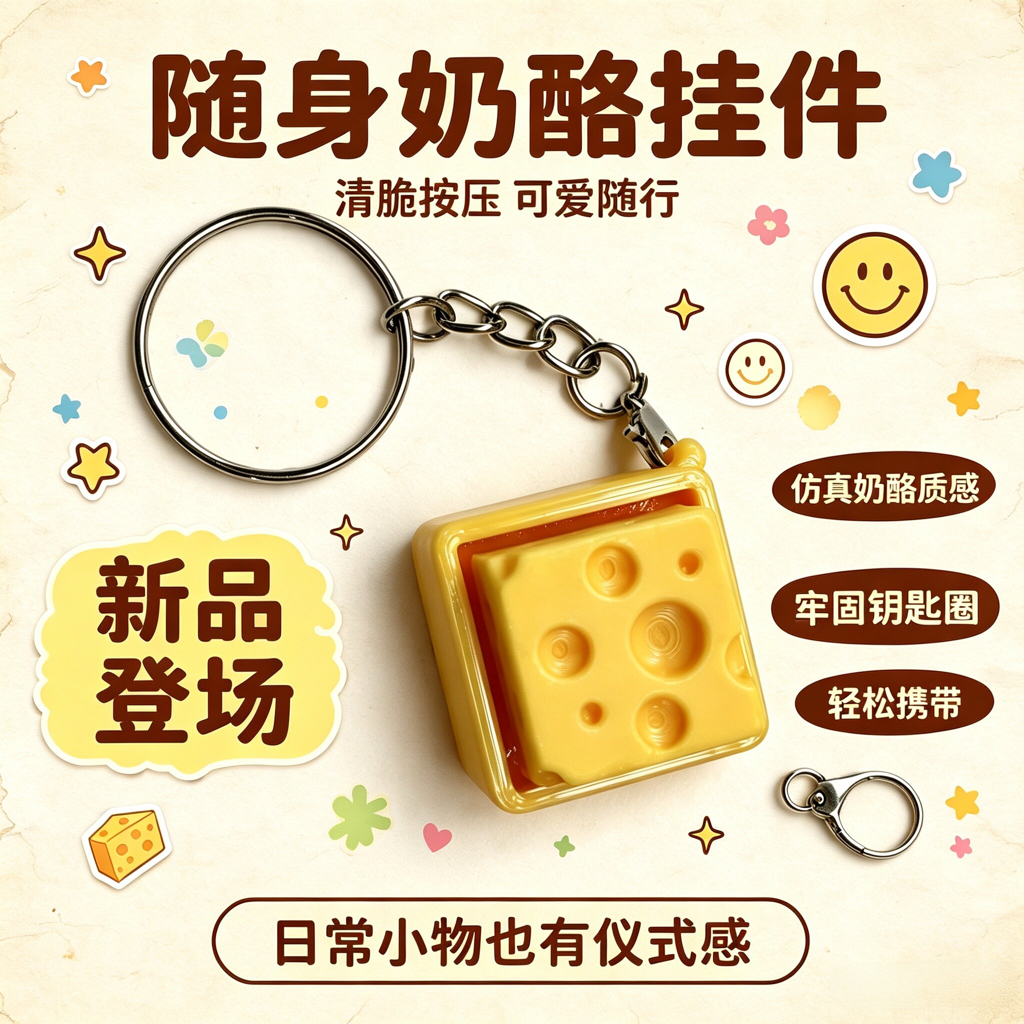 奶酪解压按键钥匙扣3D打印