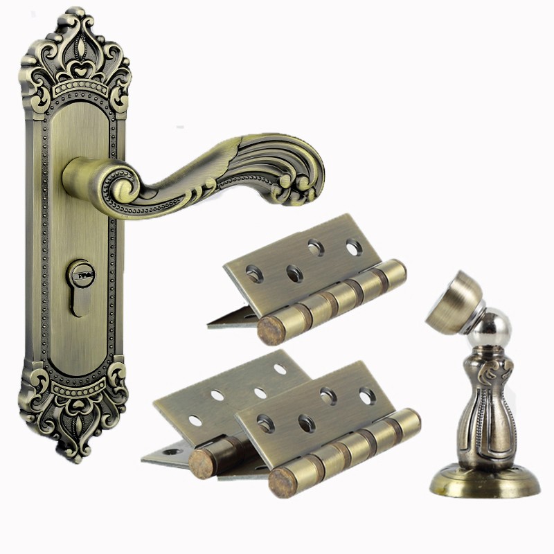 欧式静音房门锁青古铜门锁白门卧室锁黄古铜执手锁木Y门锁三件套