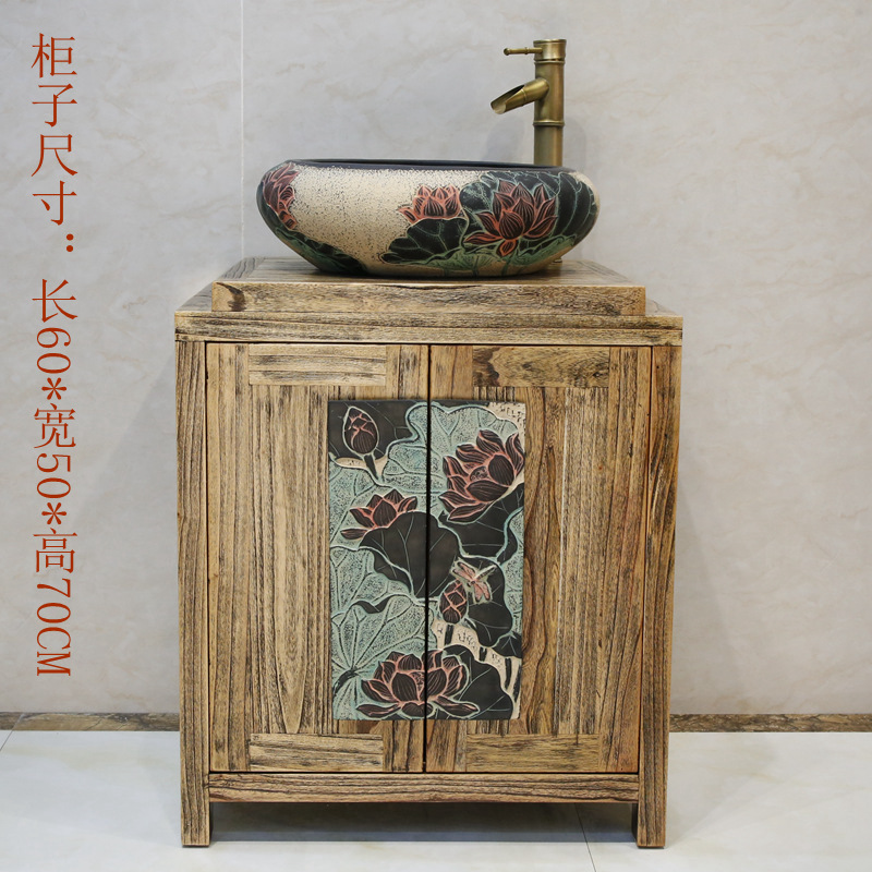 卫生间小户型f复古实木台盆柜组合艺术盆台上盆浴室柜阳台洗手台