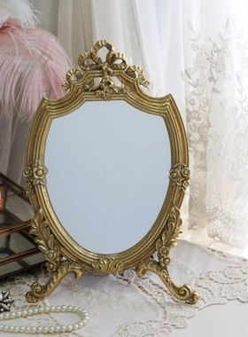 出口欧洲宫廷风梳妆镜复古金桌面化妆镜子装饰镜台镜摆件