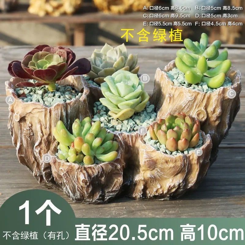 树根盆景多肉植物大m号创意个性仿木多口多洞多肉花盆景观肉肉拼
