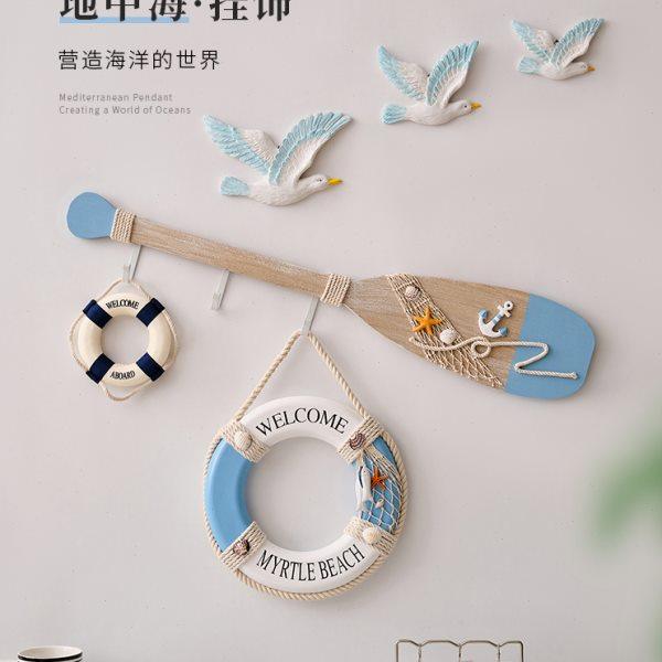 地中海风格复古做旧80CM船桨挂钩墙面装饰挂件儿童房客餐厅背景墙