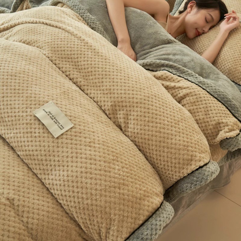 冬季牛奶绒被套单件加厚保暖珊v瑚绒加绒被罩180x220床单三四件套