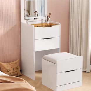 奶油风梳妆台翻盖化妆桌卧室现代简约化妆台柜带镜带灯斗柜床头柜
