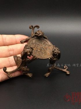 铜茶道壶座杯座盖置仿古三龙盖置铜雕座铜器茶具摆件铜雕铜香台