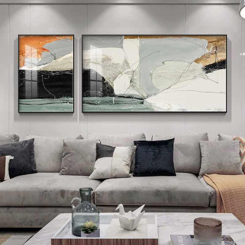 抽象沙发背景墙装饰画现代简约客厅双联画挂画艺术大组合墙面壁画