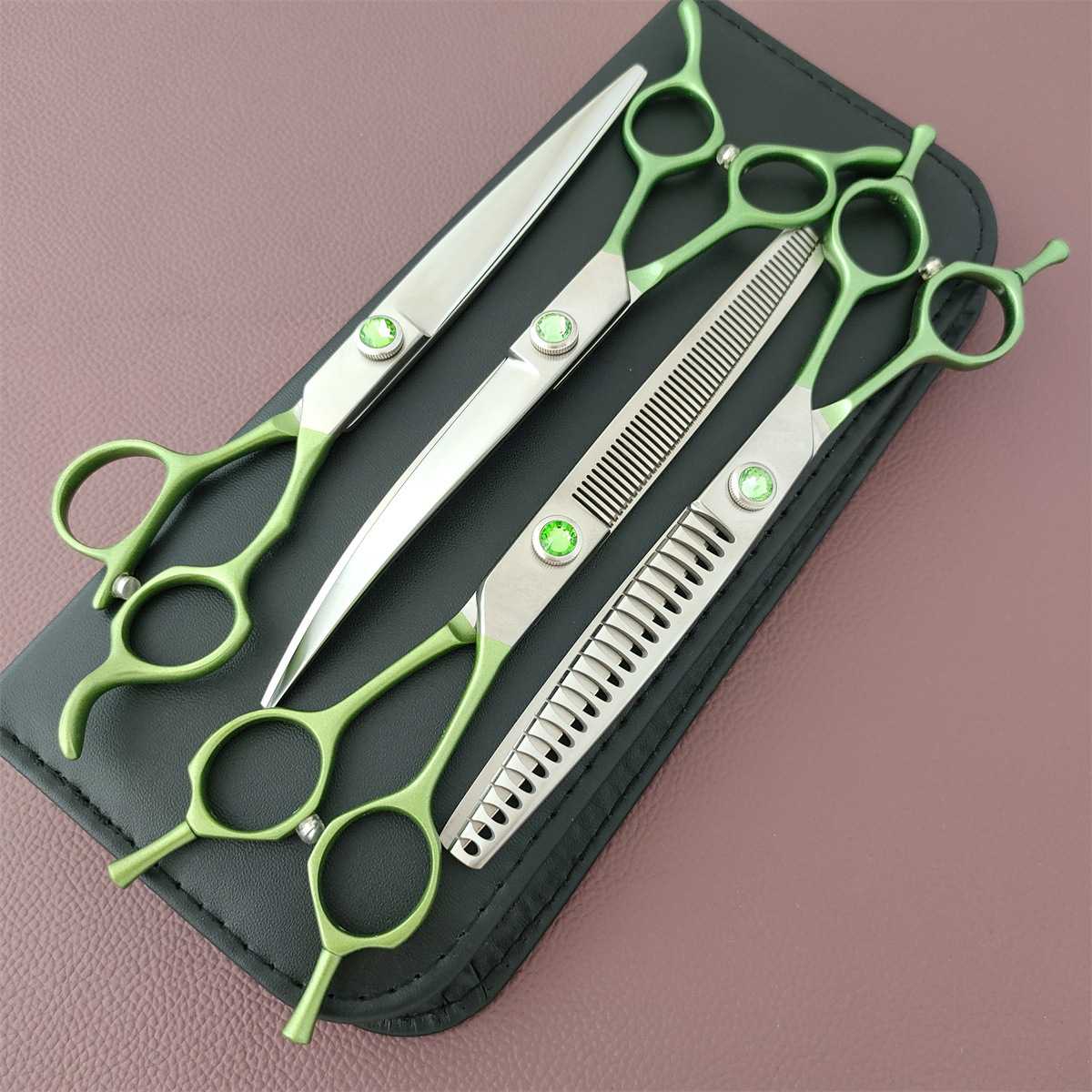 440C宠物剪刀  半蓝色  7寸鱼骨剪 牙剪 弯剪 CED-45 可钉制