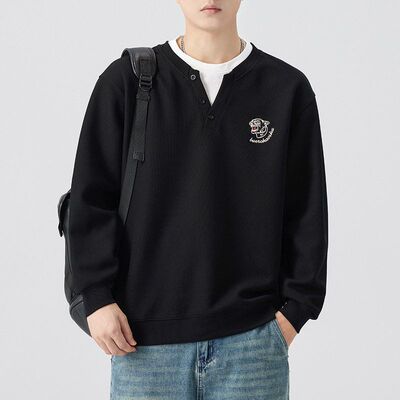 黑色假两件长袖卫衣男款春秋