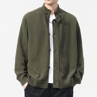 立领开衫毛衣外套男款高级感