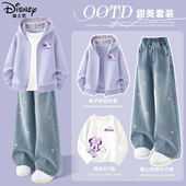 套装 儿童春装 2026新款 阔腿裤 三件套潮 女孩外套时尚 迪士尼女童春季