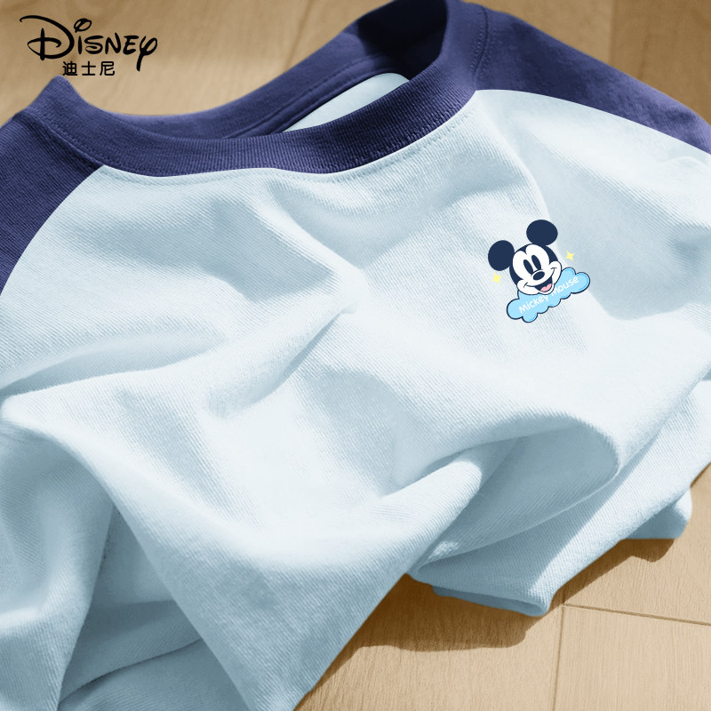 迪士尼男童短袖t恤纯棉儿童夏季宽松运动衣服男大童洋气半袖上衣