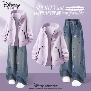 迪士尼女童春装套装2026新款阔腿牛仔裤两件套洋气儿童防风外套女