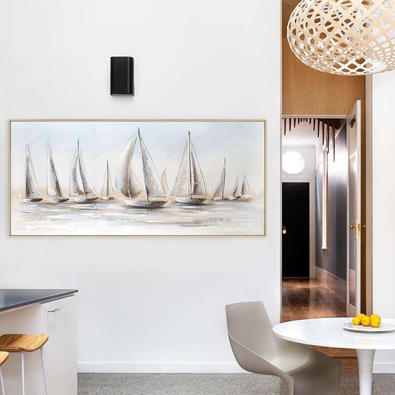 帆船油画手绘一帆风顺客厅装饰画海景玄关主卧大芬村丙烯肌理挂画图片