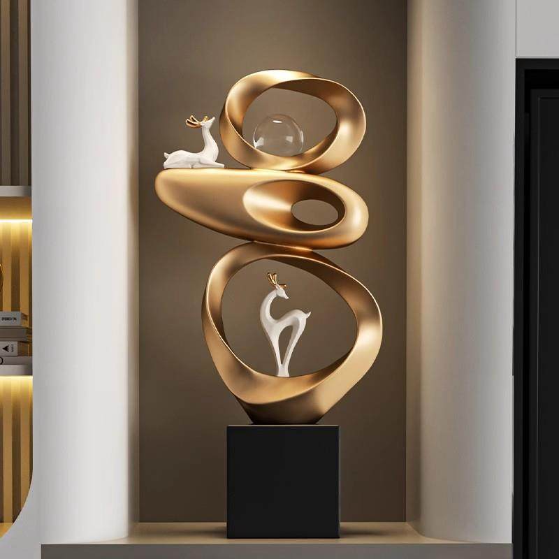 时来运转石头入户玄关装饰摆件客厅轻奢高档电视柜旁边落地招财鹿