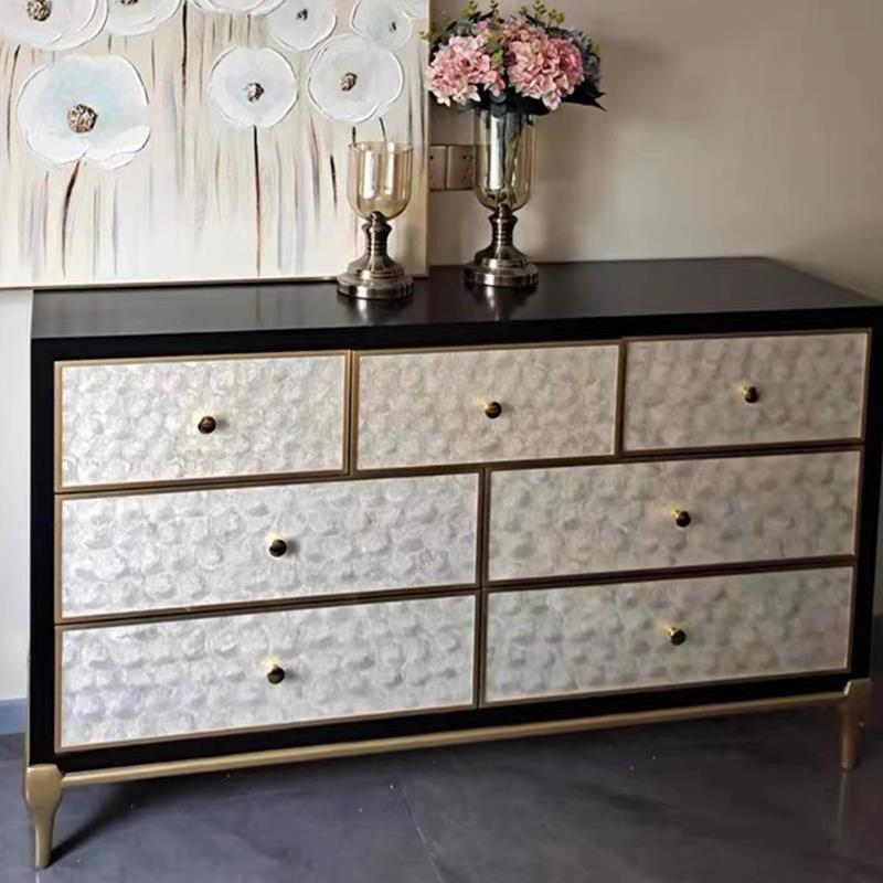 美式轻奢简约五斗柜客厅贝壳装饰七斗柜抽屉实木欧式卧室收纳斗橱