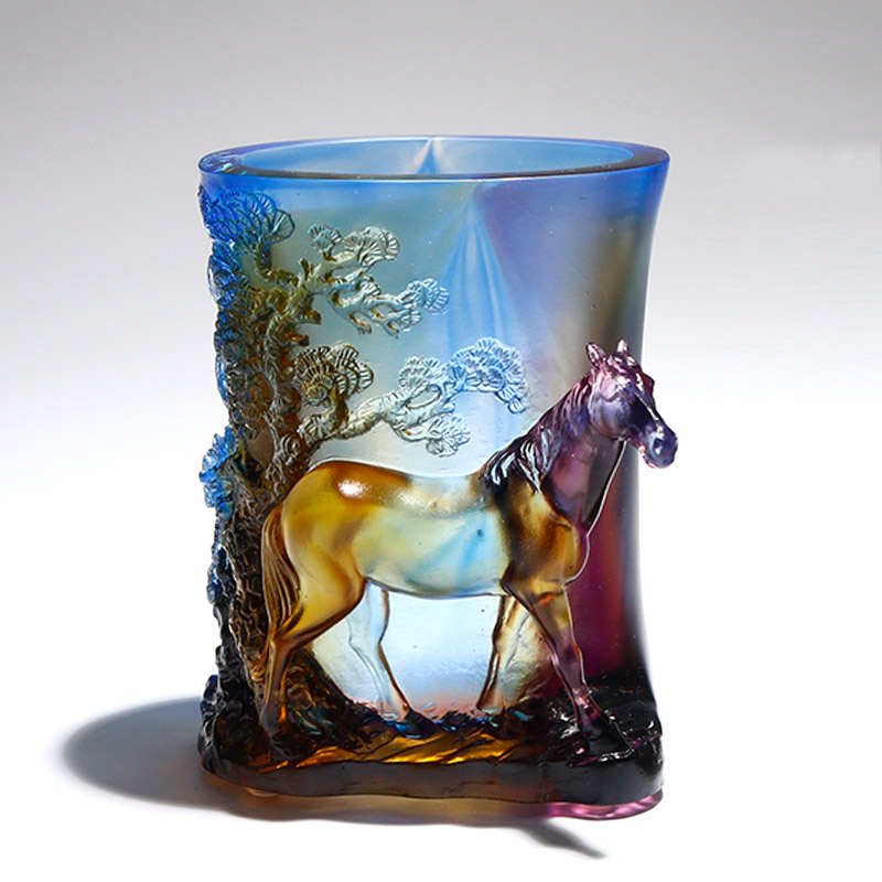 琉璃马笔c筒摆件办公室老板桌面装饰品送领导生日礼物升职定制刻