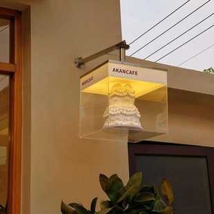 亚克力旋转灯箱可放装饰物件奶茶店蛋糕店发光广告牌花店门头招牌