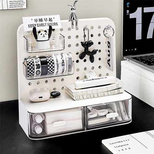 谋生桌面洞洞板置物架学生书桌文具抽屉收纳盒笔筒宿舍办公桌免打