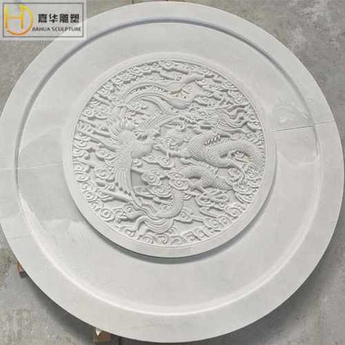 厂家石雕龙凤浮雕汉白玉大理石花开富贵圆形壁画花草石材雕刻制作