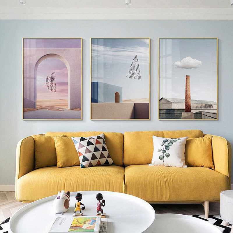 莫兰迪色北欧建筑风景客厅装饰画玄关壁画餐厅样板房现代简约挂画,机械设备,其他机械设备,淘宝优惠券,粉丝福利购,淘宝优惠卷