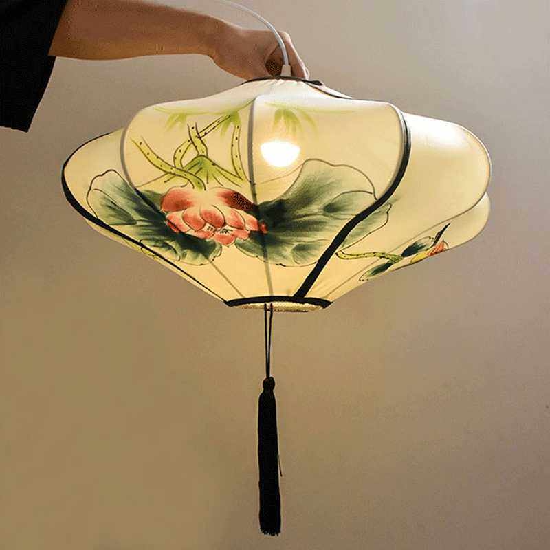 婚庆道具新中式手绘仿古灯笼空中吊灯中国风婚礼舞台布艺吊顶装饰