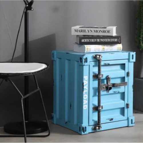 跨境工业风集装箱床头小柜子铁艺床头柜带锁创意储物柜卧室收纳柜