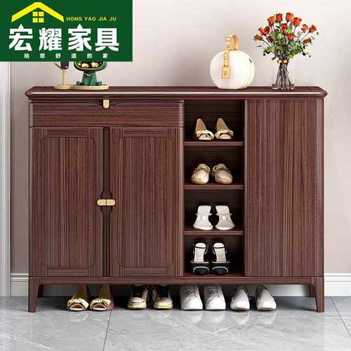 新中式紫金檀木实木鞋柜家用门口入户玄关柜客厅鞋架阳台收纳柜