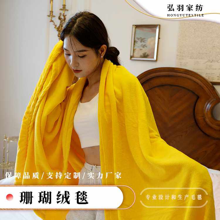 厂家直供素色双面珊瑚绒毛毯秋冬季加厚毯子外贸促销礼品毯