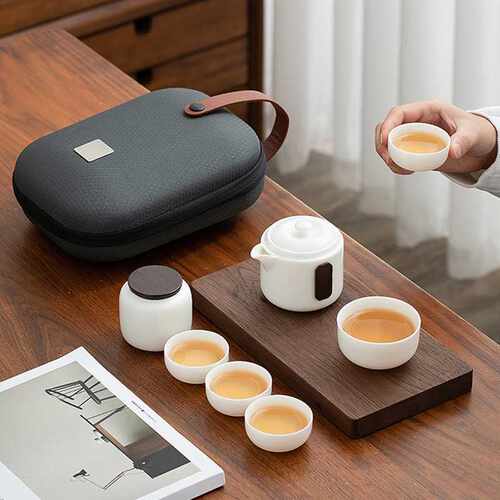 便携式旅行茶具套装简易功夫泡茶壶茶杯户外包车载单人白瓷快客杯