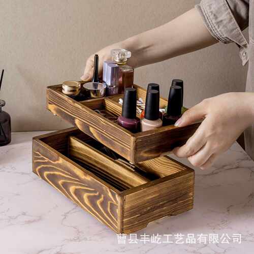 木质收纳盒桌面甲油胶美甲工具盒化妆刷可拆卸整理盒实木储物盒