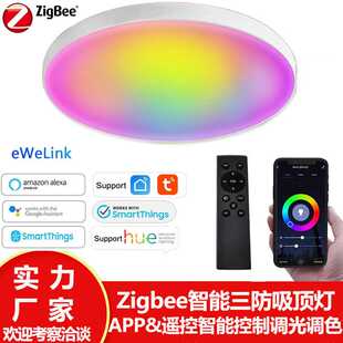 zigbee智能吸顶灯alexa直连语音APP远程控制调光调色三防面板灯