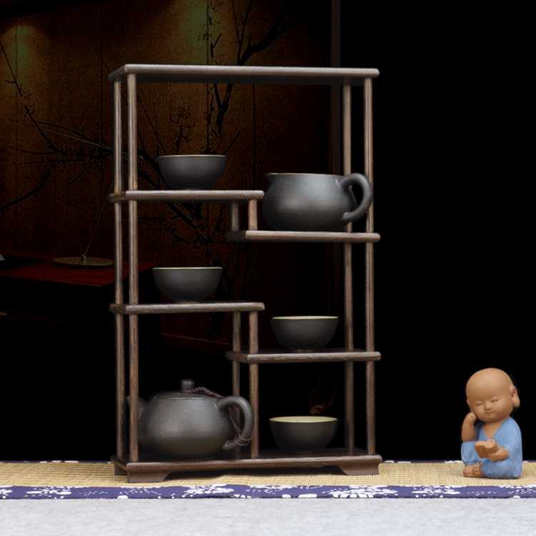 榫卯结构博古架小多宝阁茶壶架杯架鸡翅木新款展示架小摆件收