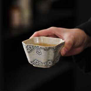 仿古青花手绘茶杯高端主人杯女士个人专用品茗杯单杯陶瓷四方杯