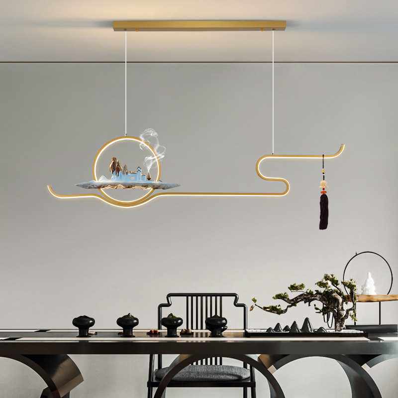 2023款新中式餐厅吊灯禅意吧台书房灯设计师中国风山水茶室吊灯具