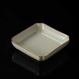 宋朴米黄汝窑汝瓷四方壶承壶托茶具配件茶点心盘果盘零食开片可养