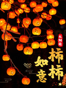 2026新款太阳能柿子灯挂树上户外庭院红灯笼串过新年氛围装饰彩灯