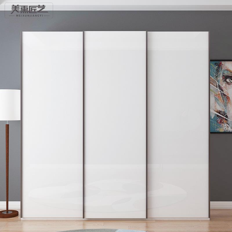 5YA1推拉门衣柜简约现代三移门亮光白色2.4米1.8m整体大衣橱实木