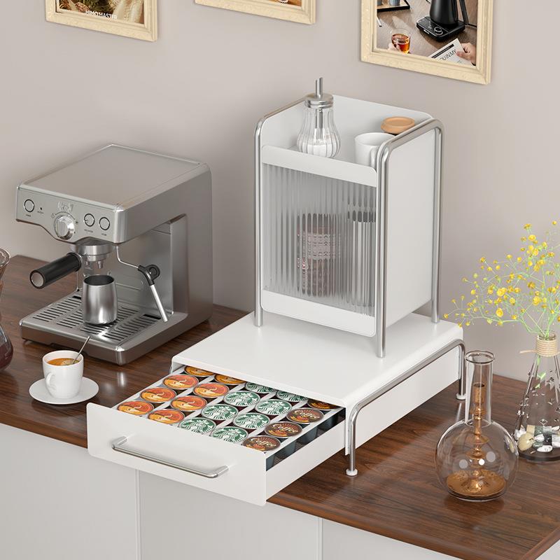 胶囊咖啡展示架水吧台ins风桌面茶包收纳盒咖啡机底座抽屉置物架