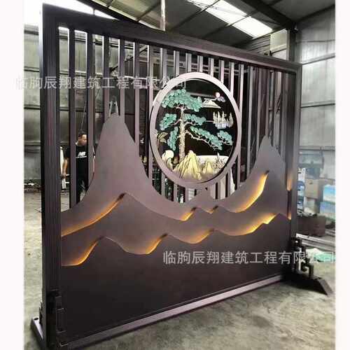 新中式铝合金屏风隔断 家用室外庭院工程简约背景墙屏风隔断承建